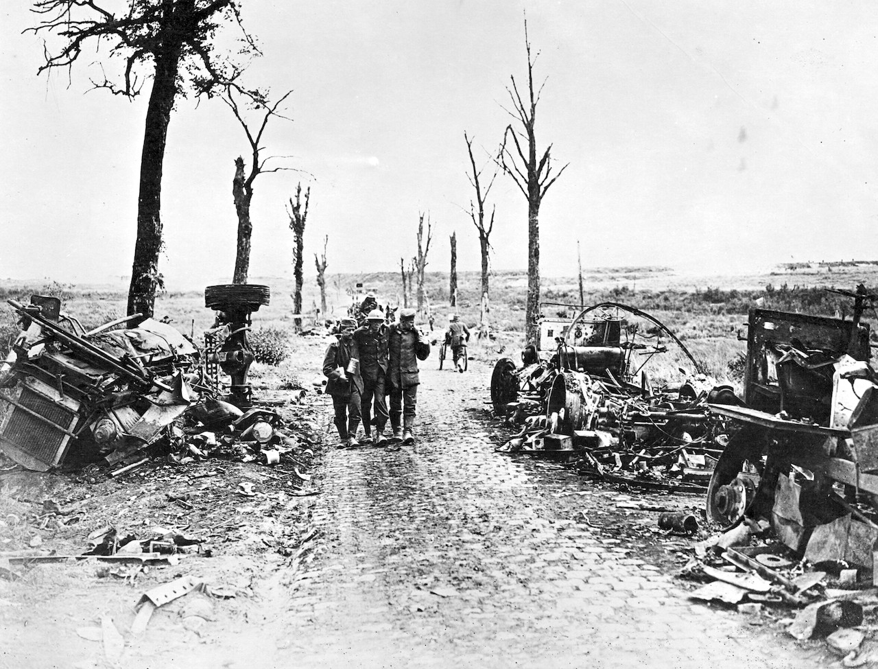 German soldiers supporting an injured Canadian near Arras